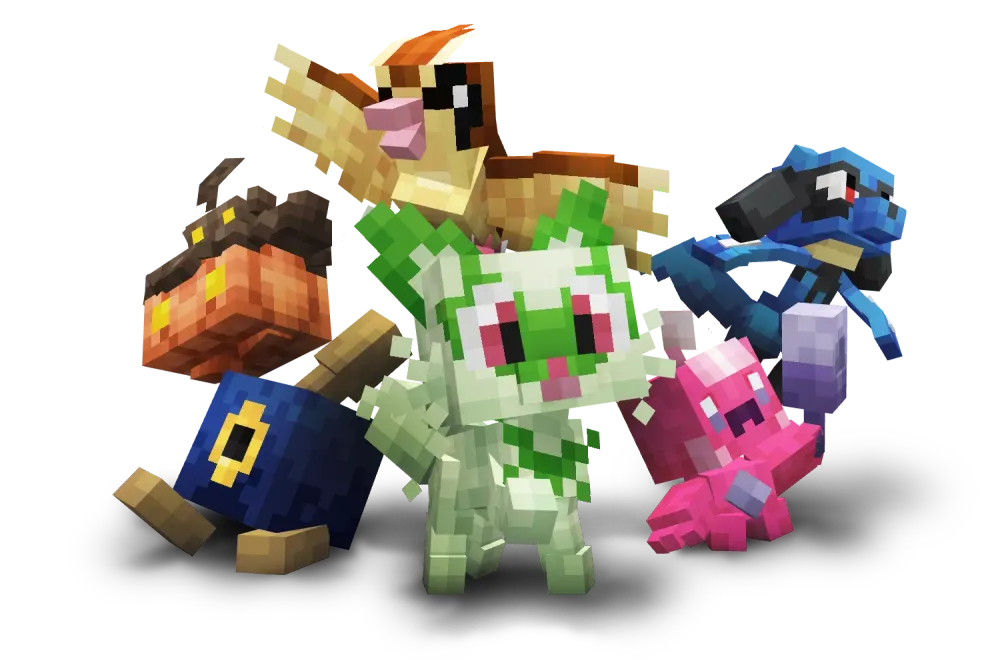 A group of blocky Cobblemon creatures