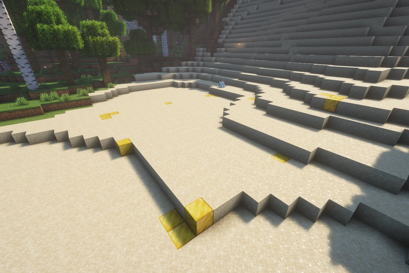 A claimed plot on Cobbletwo, its corners marked with gold blocks