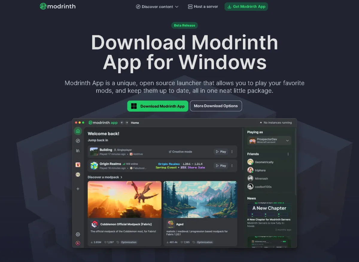 Modrinth App download page